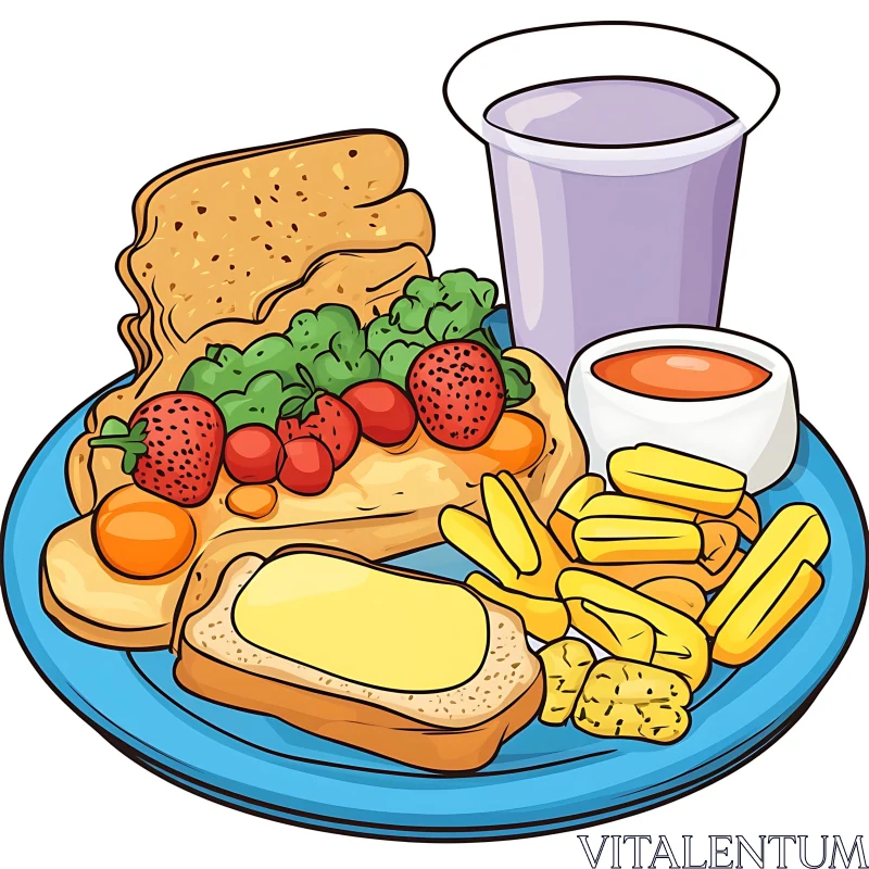 Illustrated Breakfast Plate with Variety