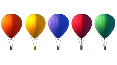 Five Colorful Balloons on White Background