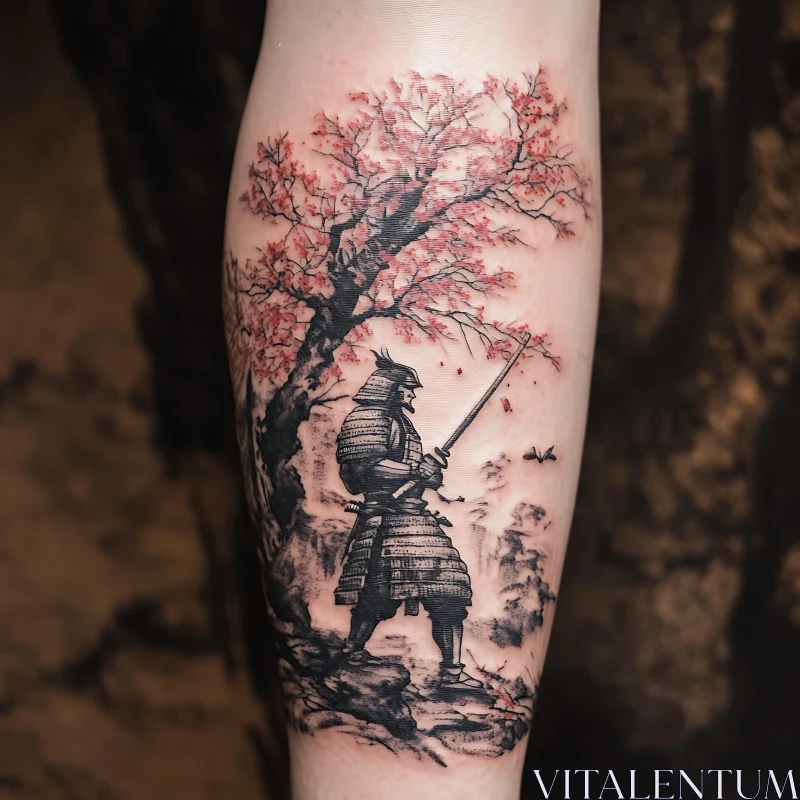 Samurai Under Cherry Blossom Tattoo