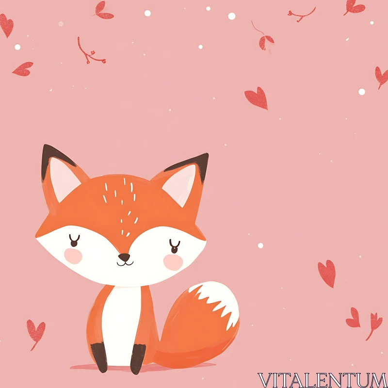 Cartoon Fox with Hearts on Pink Background