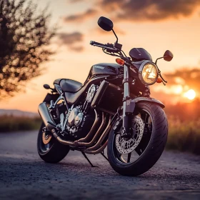 Motorcycle Silhouette Against Sunset