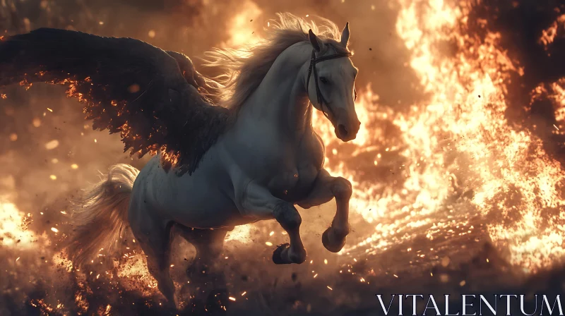Winged Stallion Ascending Through Flames