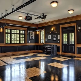Stylish Garage with Checkerboard Floor