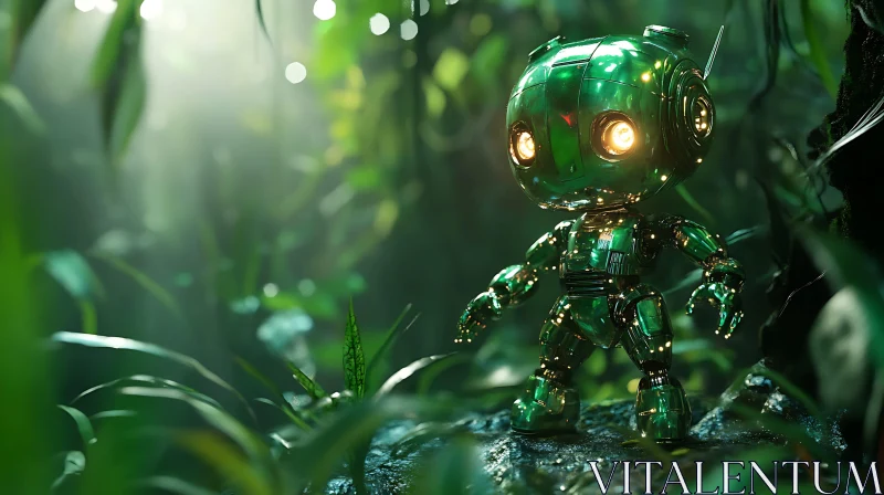 Luminous Robot in Verdant Forest
