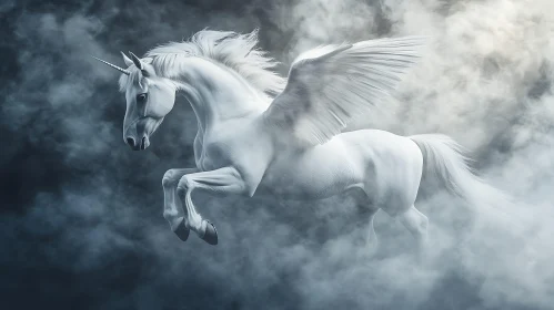 Winged Unicorn Ascending Through the Mist