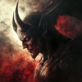 Portrait of a Fiery Demon with Horns