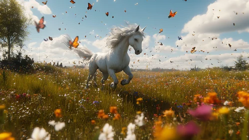 Galloping Horse with Butterflies