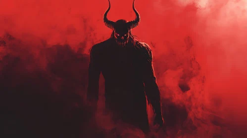 Silhouette of Evil: A Demon in Red Mist