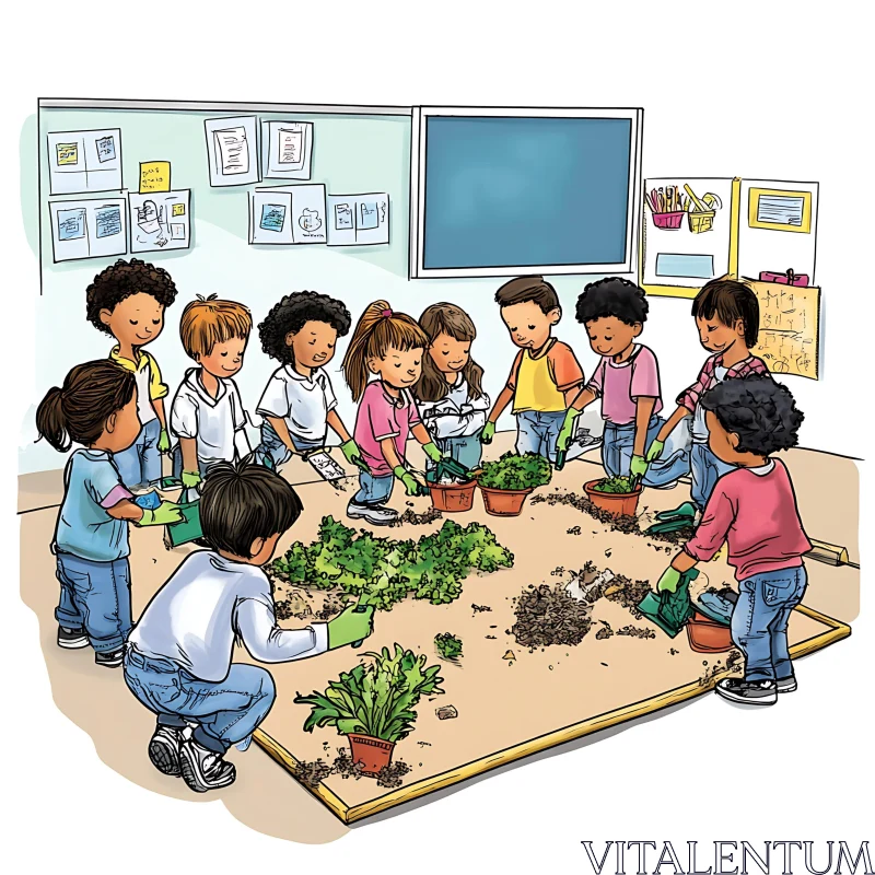 Kids Planting in School