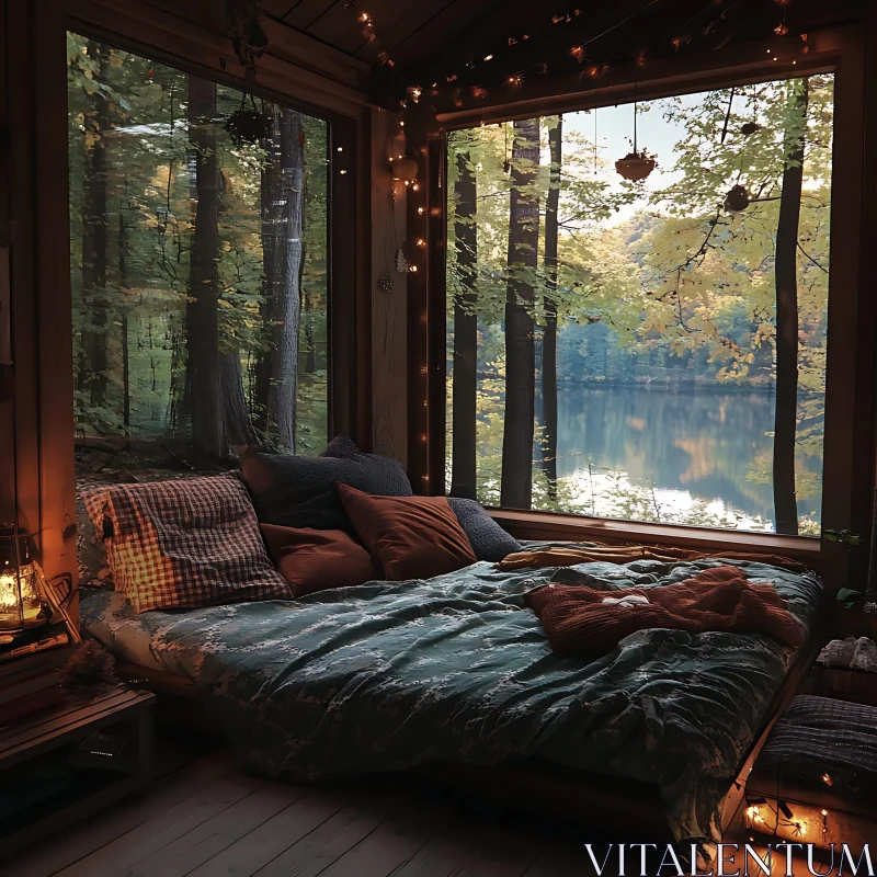 Cozy Cabin Interior with Lake View
