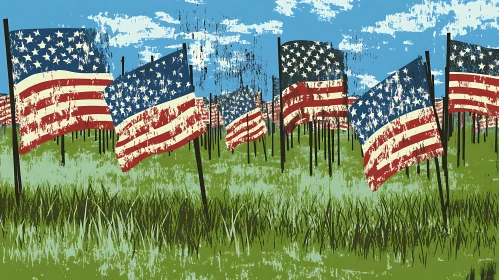 Grunge Style American Flags Illustration