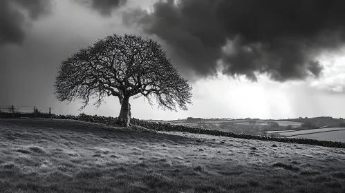 Monochrome Tree in Field
