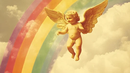 Retro Angel with Rainbow Art