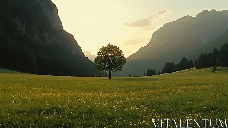 Lone Tree in Mountain Valley