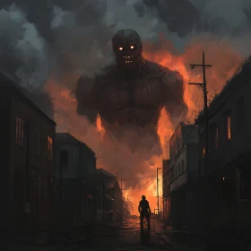 Colossal Titan in Ruined Cityscape
