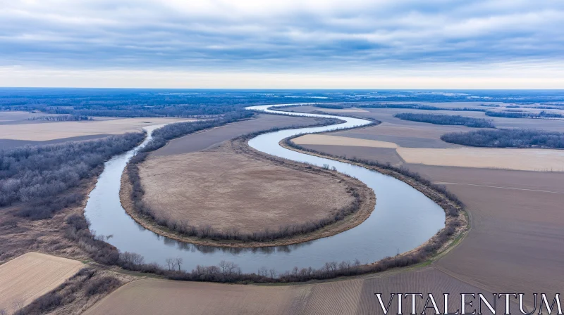Meandering River Landscape Seen from Above AI Image