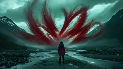 Woman Facing Surreal Cloudscape