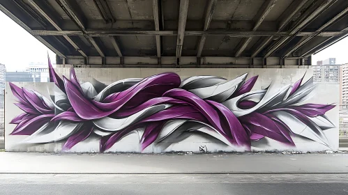 Sweeping Purple Abstract Graffiti Mural