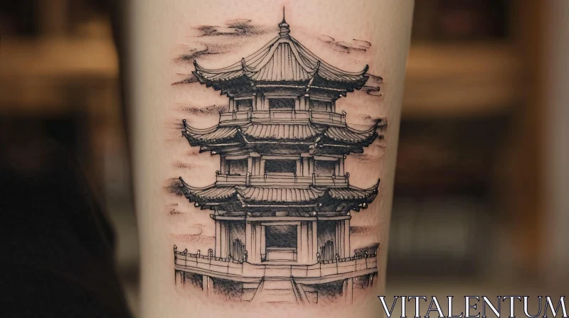 Traditional Pagoda Ink Tattoo Art