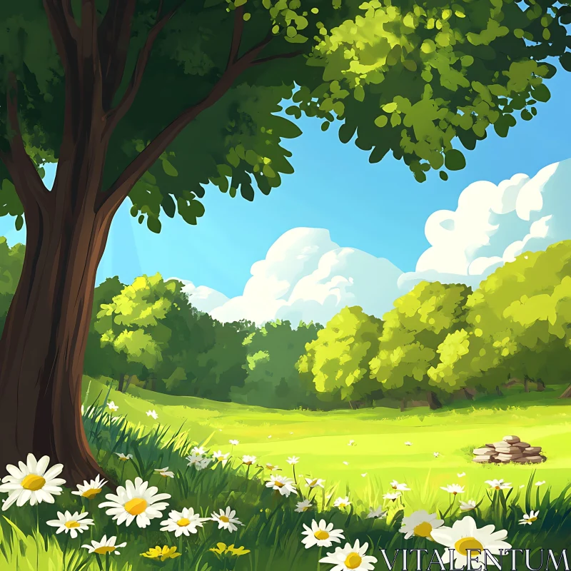 Daisy Meadow Under the Sky