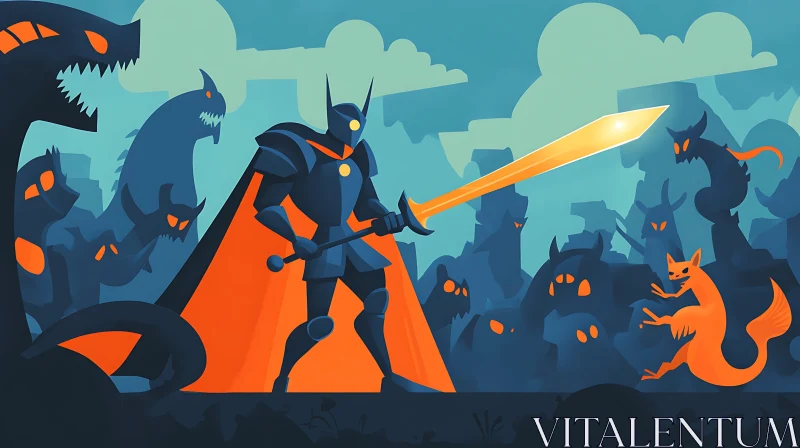 Stylized Warrior vs Shadowy Creatures