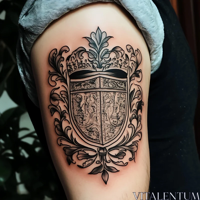 Detailed Emblem Tattoo Design on Arm