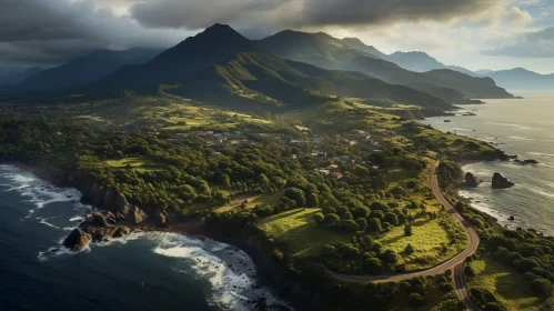 Captivating Aerial View of Mountains and Seaside | Moody Lighting
