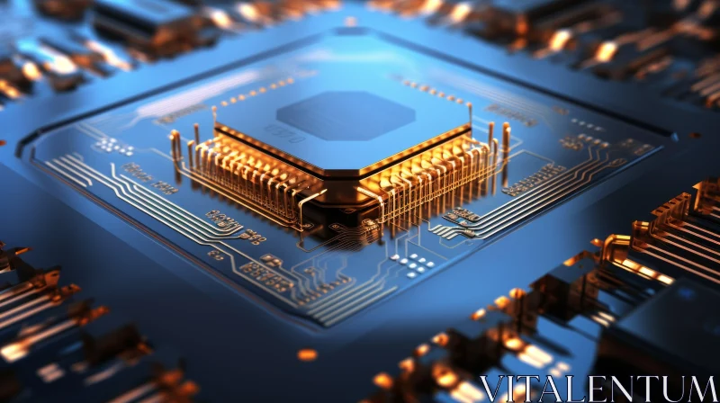 Close-Up View of Blue Semiconductor Components with Art Deco Influence AI Image