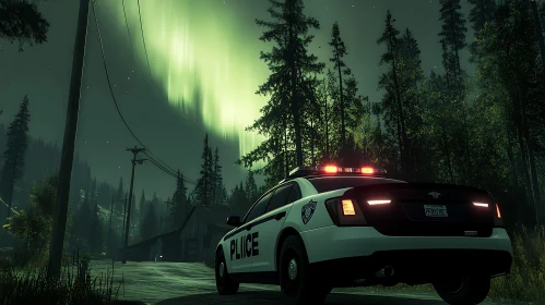 Aurora Night Scene with Police Car