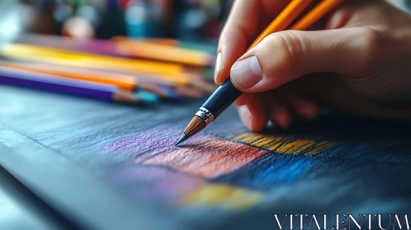 Hand Drawing with Pencils Close-Up