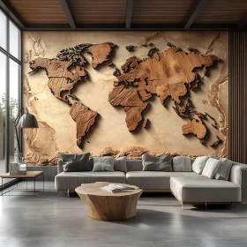 Contemporary Interior with Wooden World Map