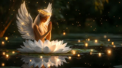 Angel in Prayer on Lotus Blossom
