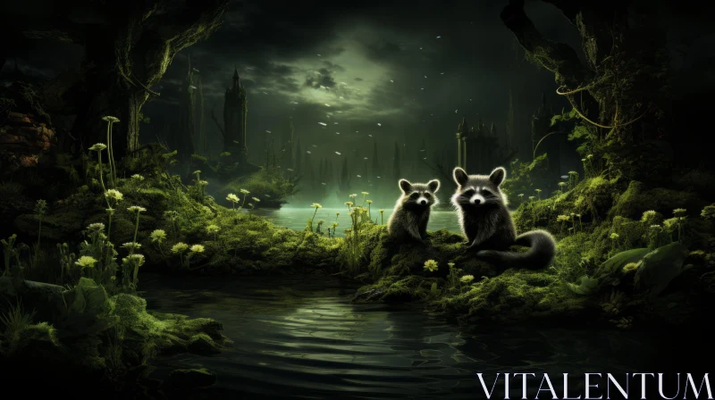 Enchanting Woodland Scene with Animals Under Starry Sky