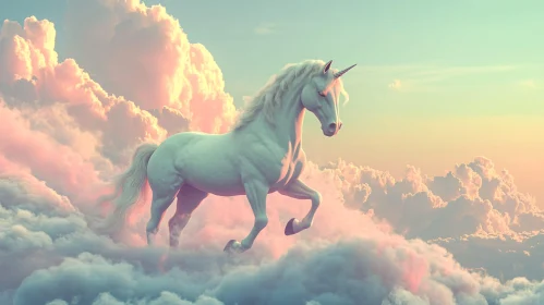 Unicorn Among Clouds Fantasy Scene