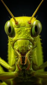Intricate Grasshopper Portrait Against Stark Black Background