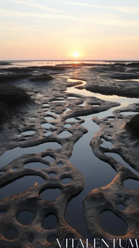 Mesmerizing Rocks Forming on Beach at Dusk - Organic Flowing Forms AI Image