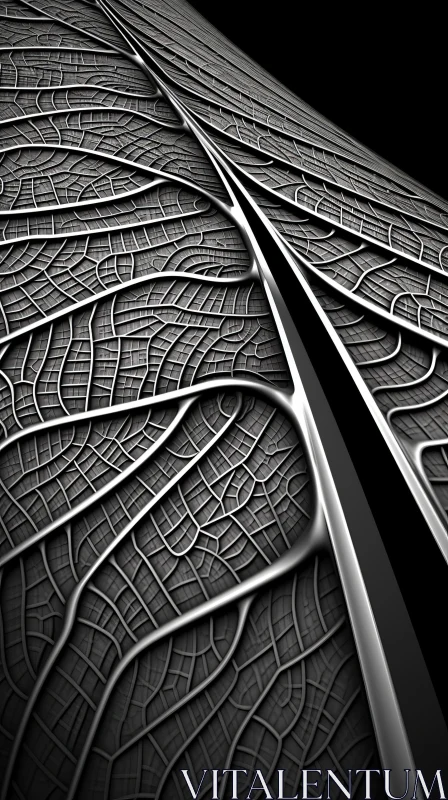 Monochrome Metallic Leaf - Nature Meets Metropolis AI Image
