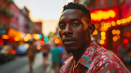 Portrait of a Serious African-American Man in Colorful Shirt