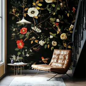 Vintage Interior with Floral Wallpaper