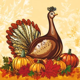 Autumn Harvest Turkey and Pumpkins Image