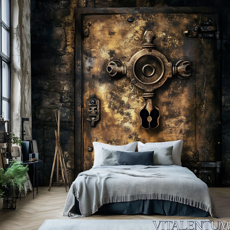 AI ART Vintage Bedroom with Metal Door Design