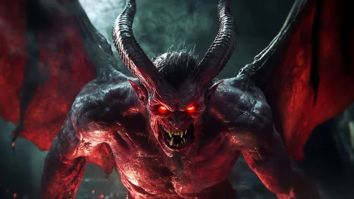 Red Demon with Horns and Wings