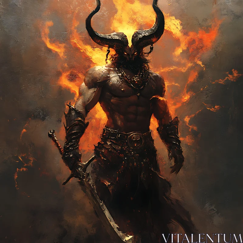 AI ART Fiery Demon Warrior with Sword