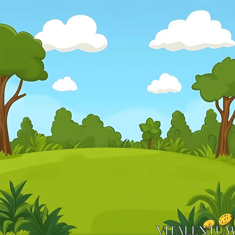 AI ART Cartoon Nature Scene with Trees and Sky