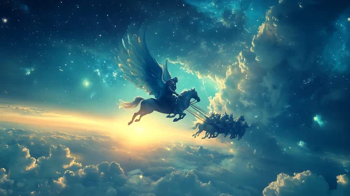 Winged Horse Rider in the Sky