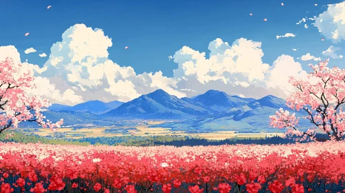 Floral Field and Mountain View