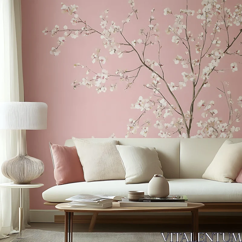 AI ART Living Room with Blossom Wall Design