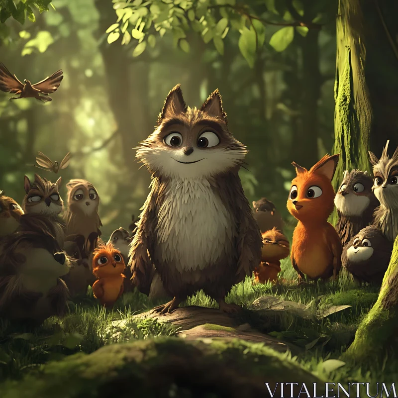 Forest Friends Cartoon Illustration AI Image