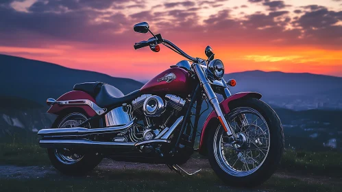 Red Motorcycle at Dusk