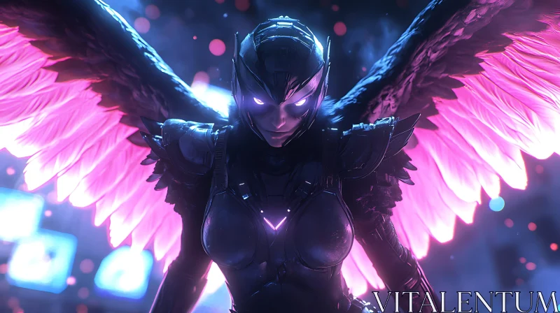 Winged Warrior Angel with Cybernetic Enhancements AI Image